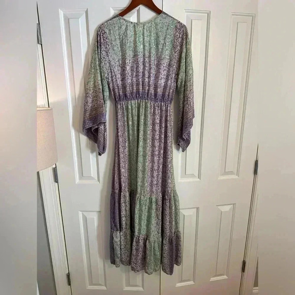 Bigg Bull by Cam Kimono Maxi Dess Green and Purple Metallic one size Silk blend - Picture 10 of 13